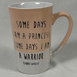 Boston Warehouse Peach and White Text Princess Warrior Mug
